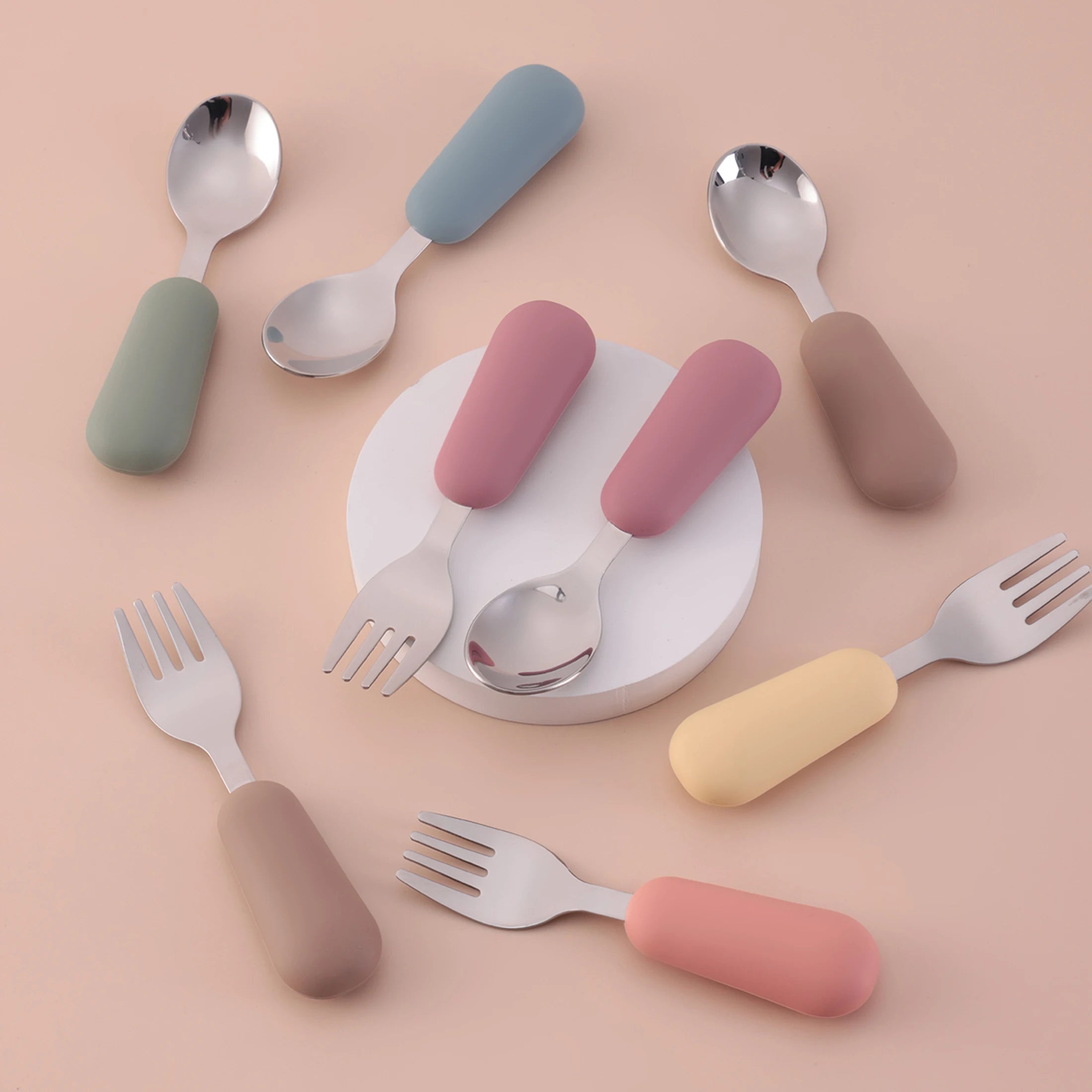 Color Kids 2PCS Stainless Steel Fork Spoon Baby Feeding - lifestyle in-use
