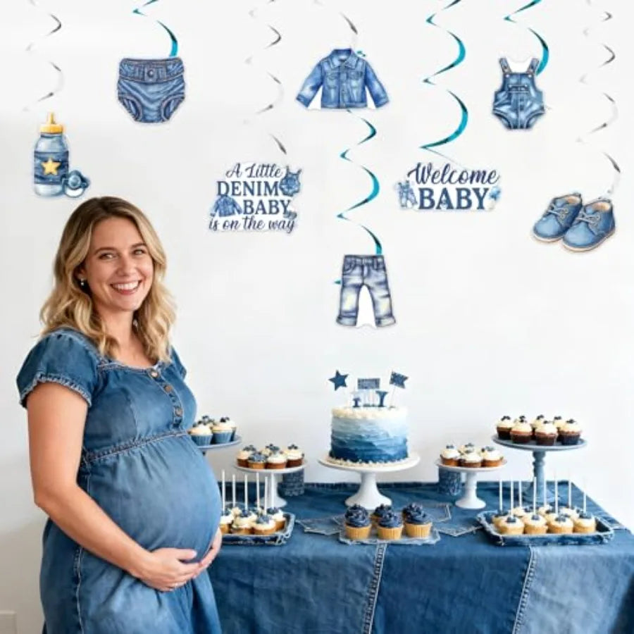 Blue Jean Denim Baby Shower Decorations, 24pcs - size reference