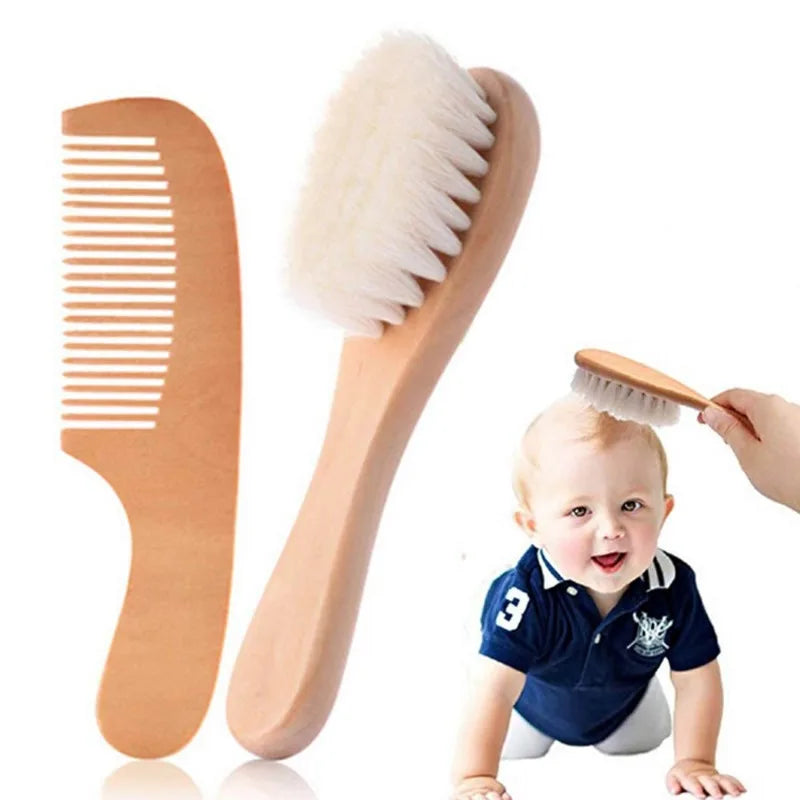 1 2 3PCS Newborn Wool Baby Wooden Brush Comb Newborn - material close-up