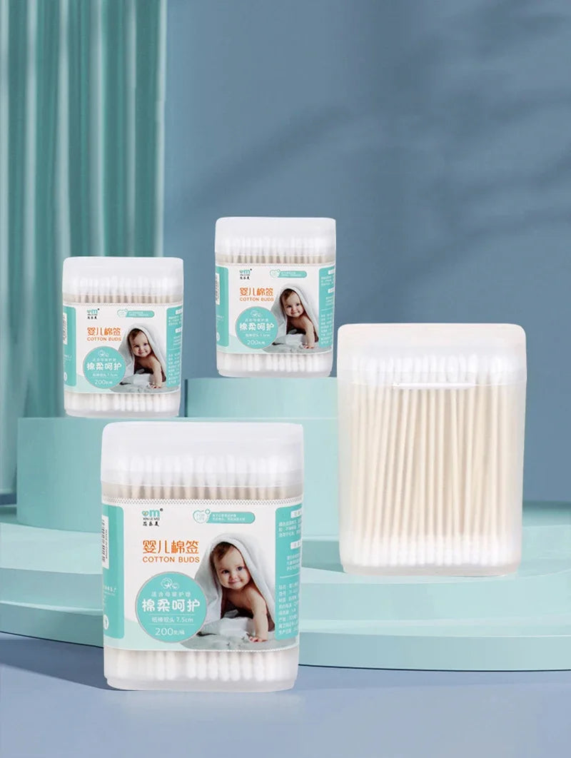 1 Box Sterile Baby Cotton Swabs Double Ended Spiral - material close-up