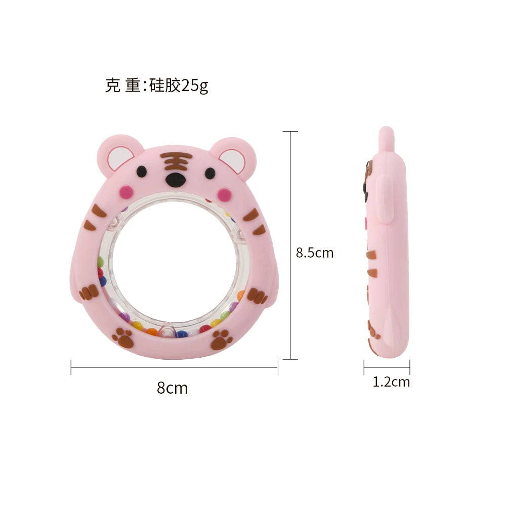 4 Pack Cartoon Tiger Silicone Teething Ring Rattle - packaging view