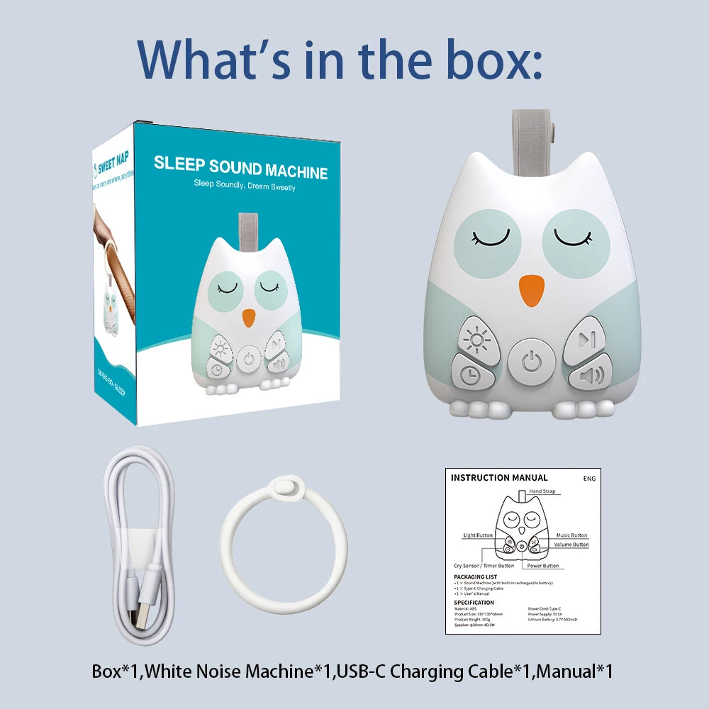 Portable Owl White Noise Machine Baby 30 Soothing - packaging view