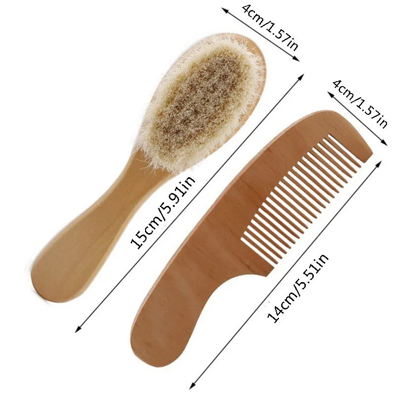 1 2 4pcs Baby Hair Brush Comb Set Newborn Wood Comb - packaging view