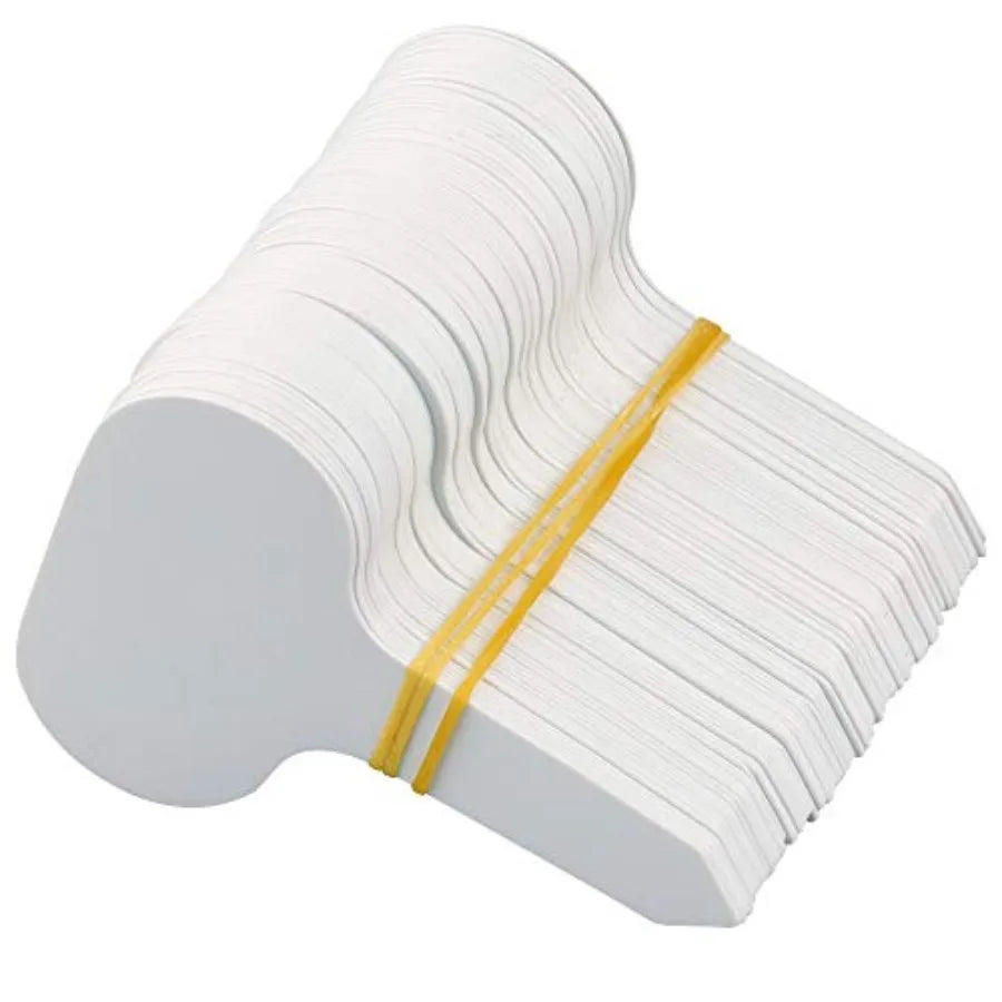 100 Pcs White Plastic Plant Labels Waterproof T-Type - front view