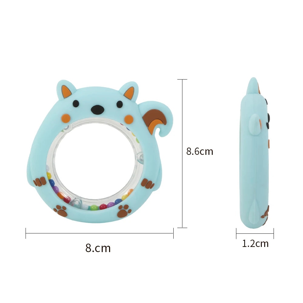 4PCS Cartoon Squirrel Teething Ring Rattle Food Grade - set overview