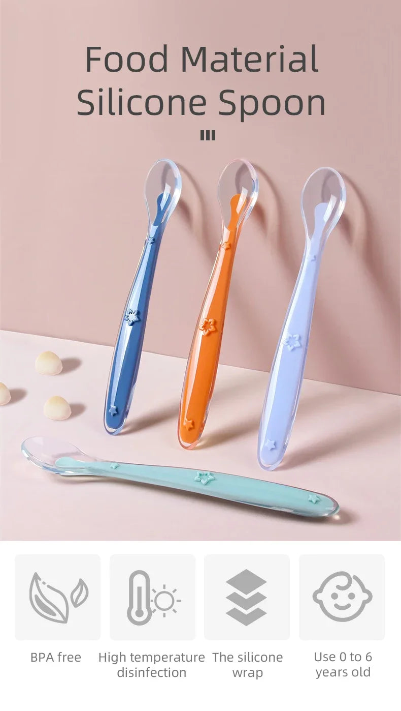 2 Pcs Baby Silicone Spoon Learning Spoon Set Stars