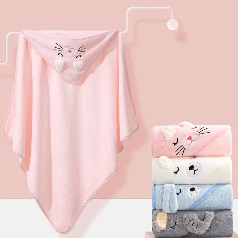 80 80cm Cartoon Baby Bath Towel Body Hooded Polyester