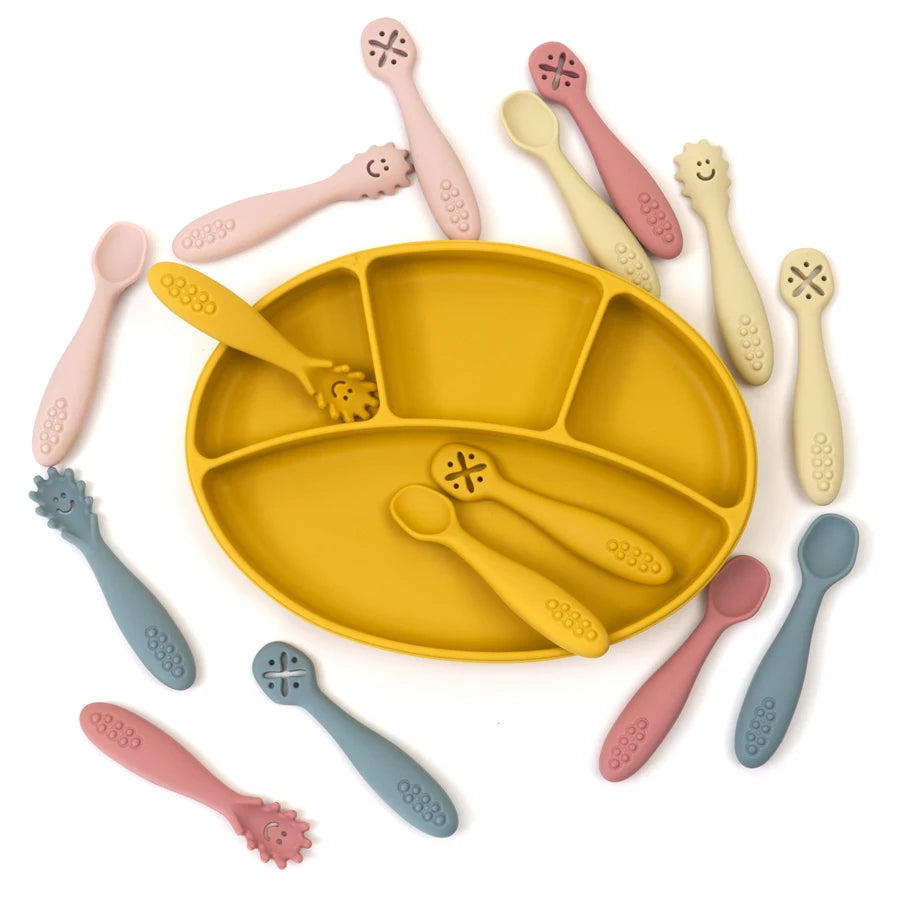 3PCS Cute Baby Learning Spoons Utensils Set Newborn - top-down view