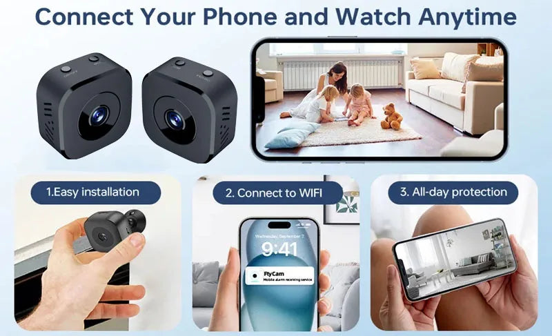 1080P HD Mini WiFi Camera Indoor Safety Security - set overview