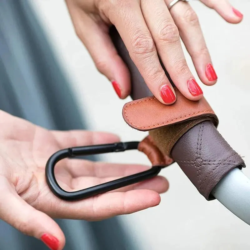 2Pcs Leather Cart Hooks Baby Stroller Hook PU - top-down view