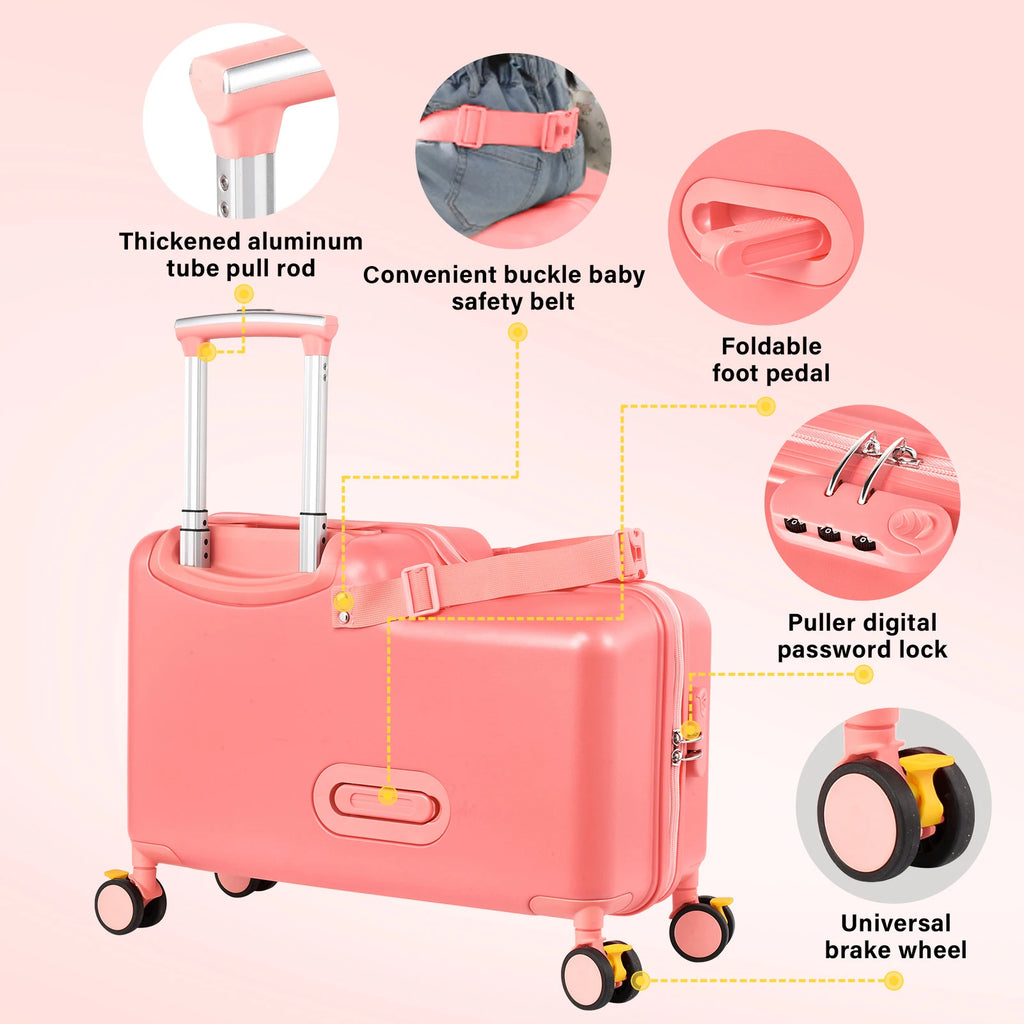 Kids Ride Suitcase Childrens Travel Suitcase 20 Inch - top-down view