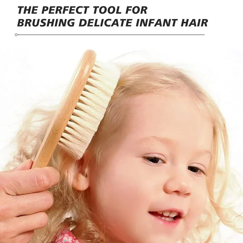 1 2 3PCS Newborn Wool Baby Wooden Brush Comb Newborn - set overview