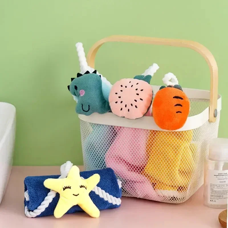 4pcs Coral Fleece Hangable Hand Towels Kids Baby - detail view