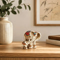 Vintage Painted Tile-Inlaid Mother and Baby Elephant Decor Ornament - set overview
