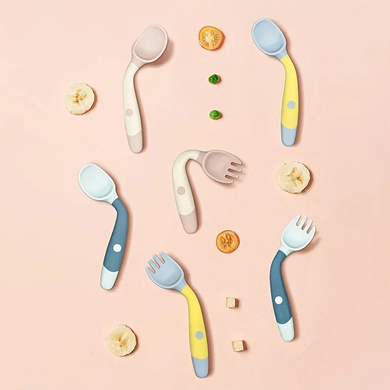 Baby Fork Spoon Set Bendable Toddler Utensils Soft - set overview