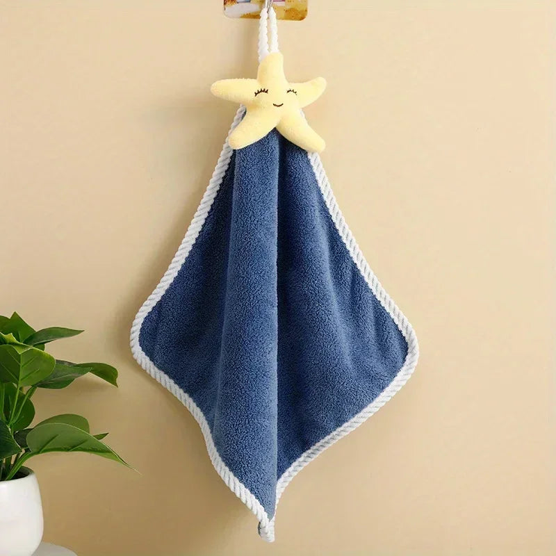 4pcs Coral Fleece Hangable Hand Towels Kids Baby