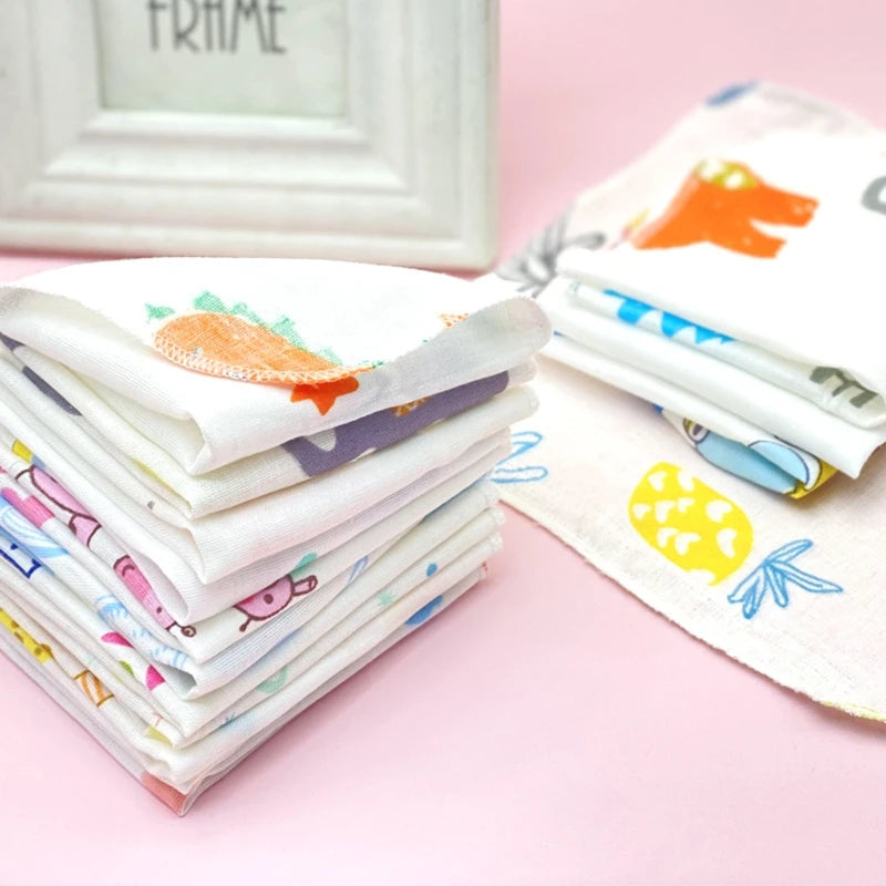 10Pcs Baby Washcloths Cartoon Cute Print Double Layer - set overview