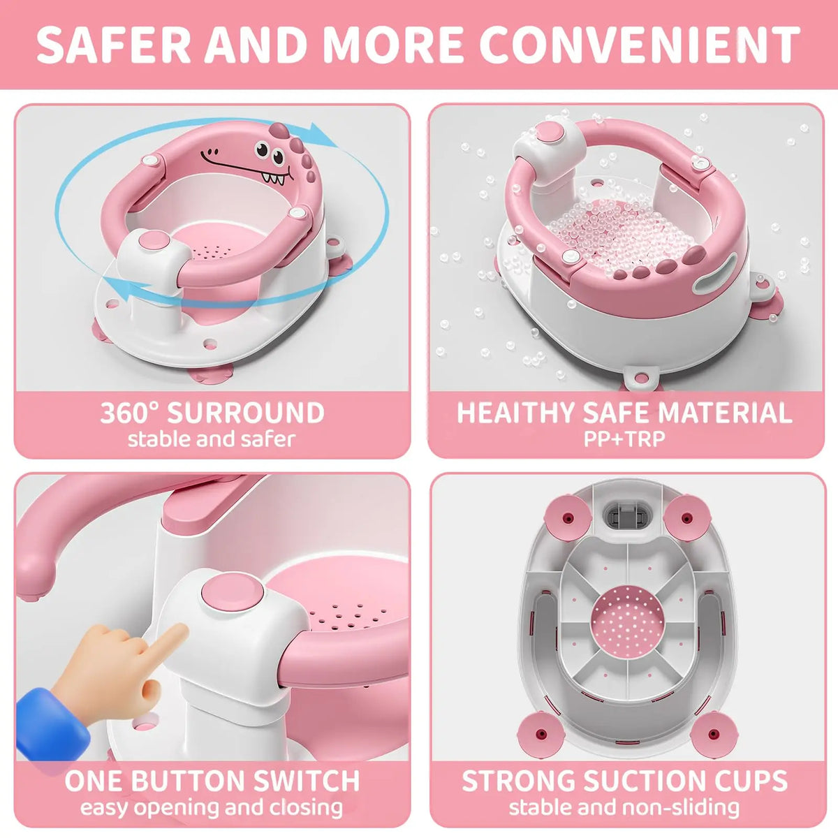 Baby Bath Seat with Non-Slip Suction Cups & Soft Cushion - feature close-up