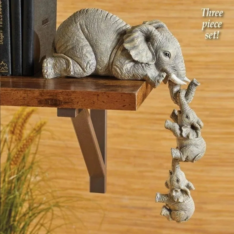 3 Pcs set Cute Elephant Hug Baby Doll Resin Handicraft - front view