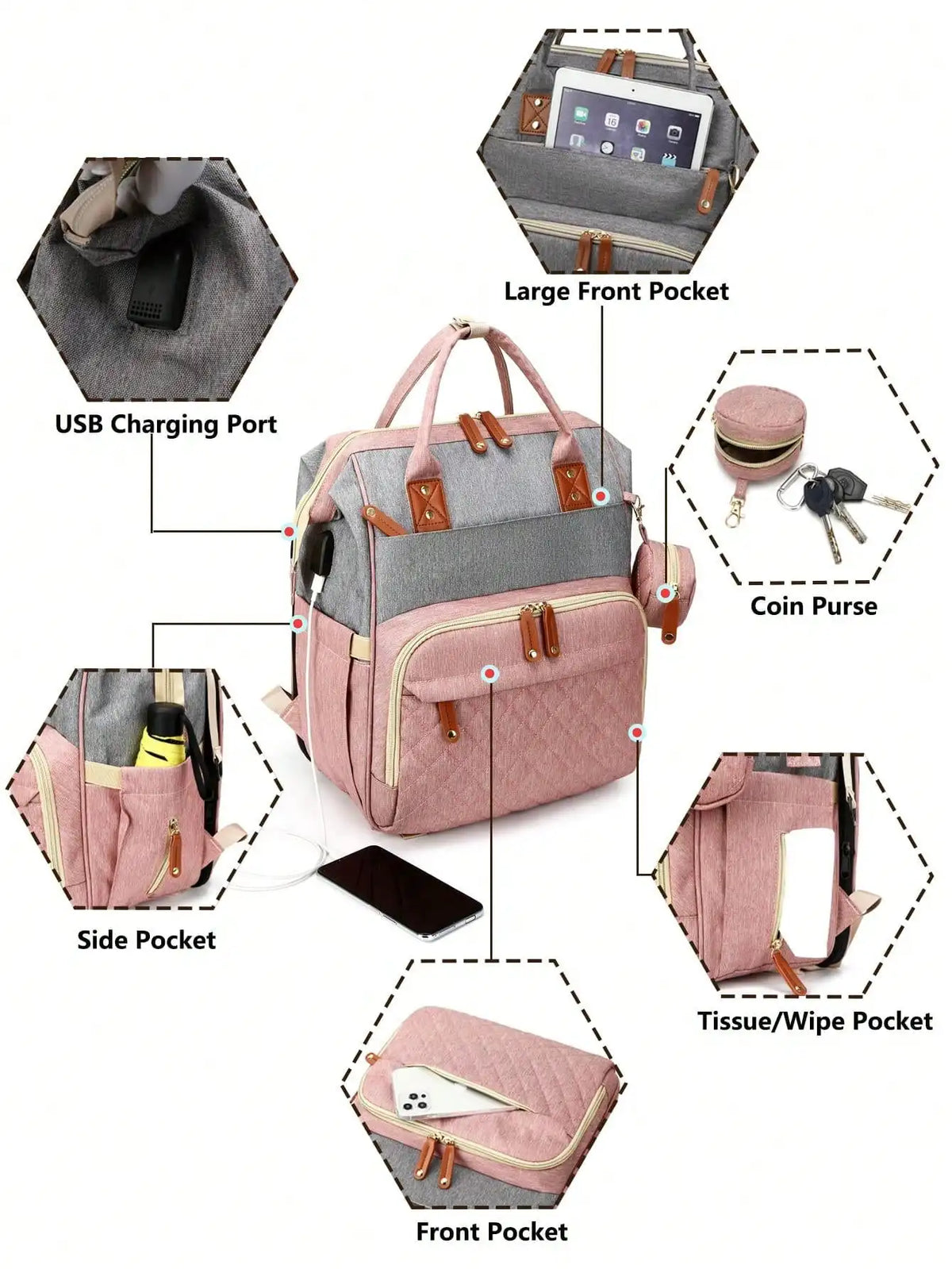 1pc Baby Diaper Bag Backpack - side angle