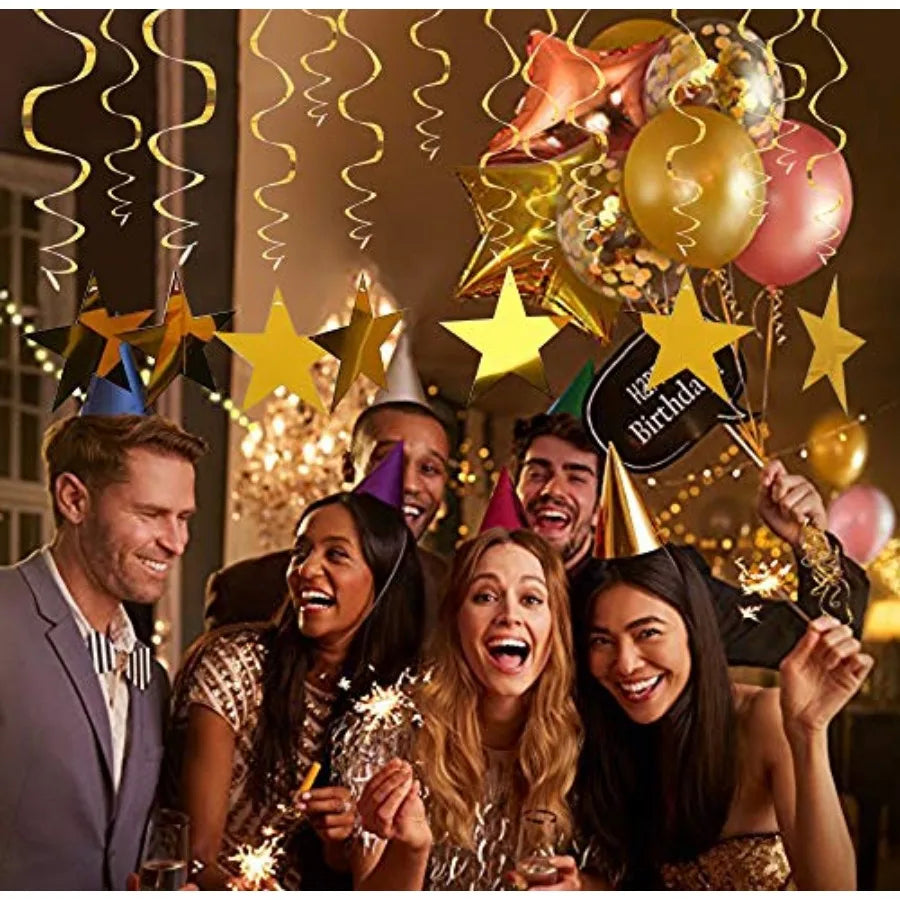 Gold Star Hanging Swirl Decorations - lifestyle in-use