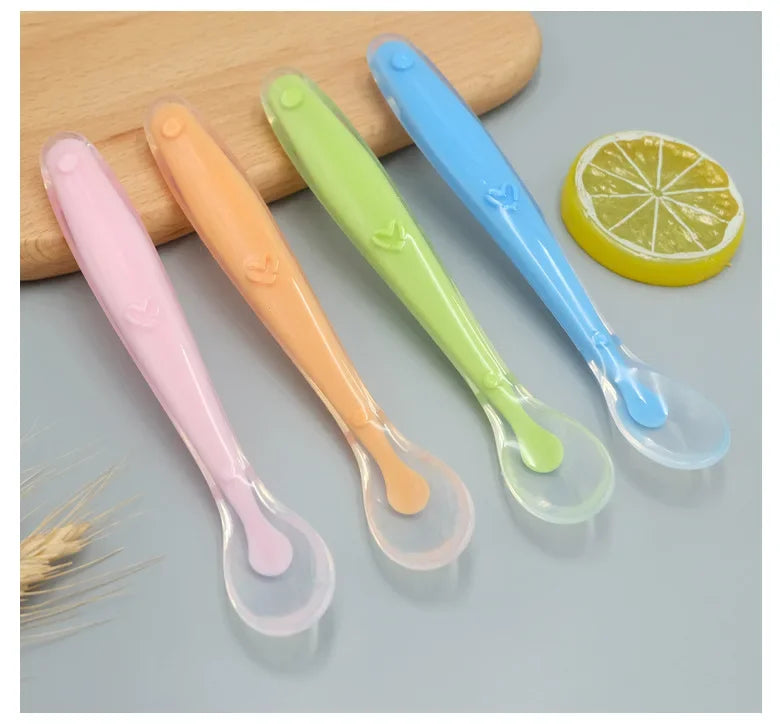 1 2Pcs Silicone Spoon Set Baby Learning eat Training