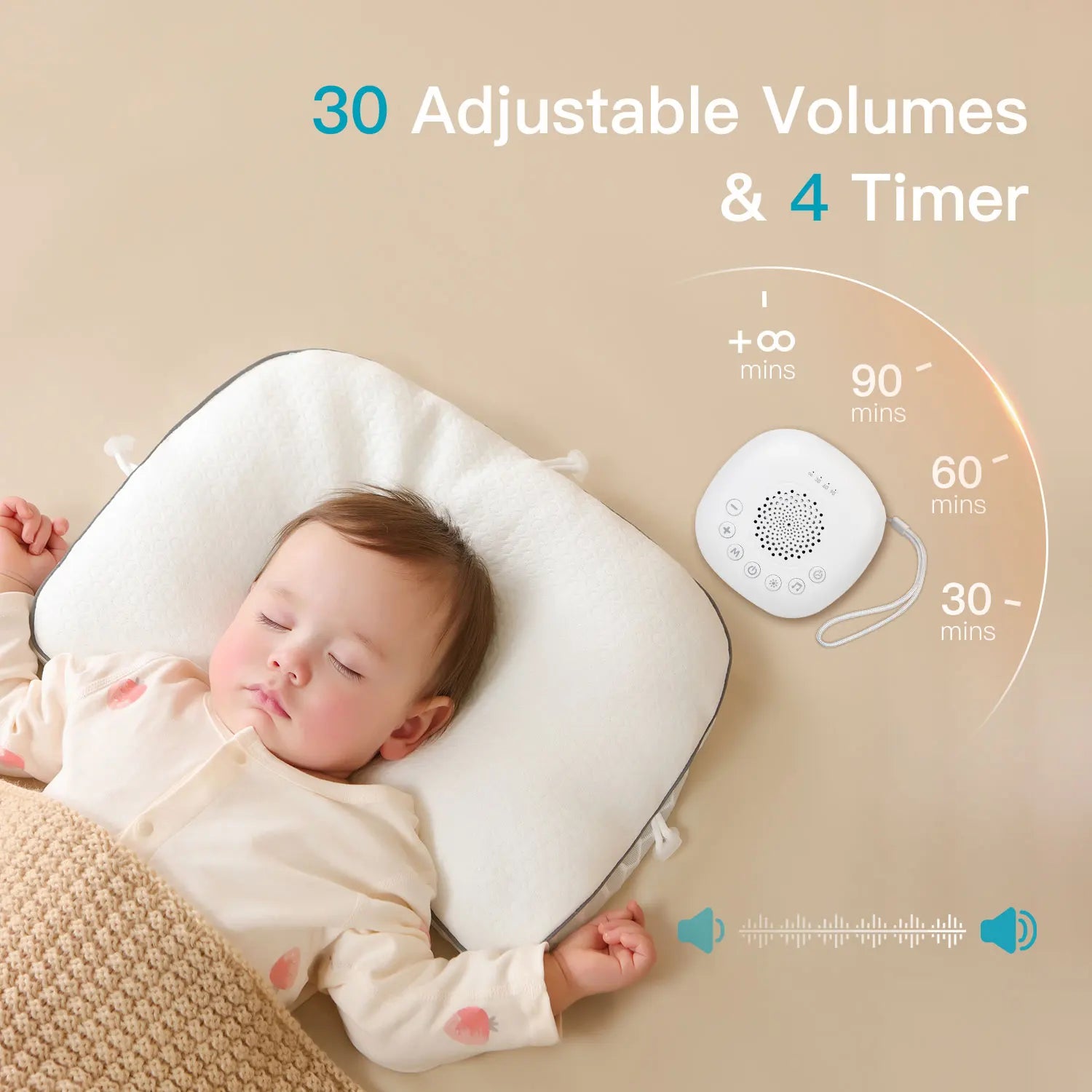 White Noise Sound Machine 24 Soothing Sounds Sleep Aid - size reference