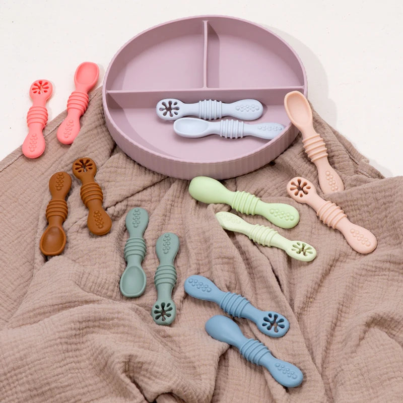Baby Spoon Fork Set Food Grade Silicone Sticky Spoon - size reference