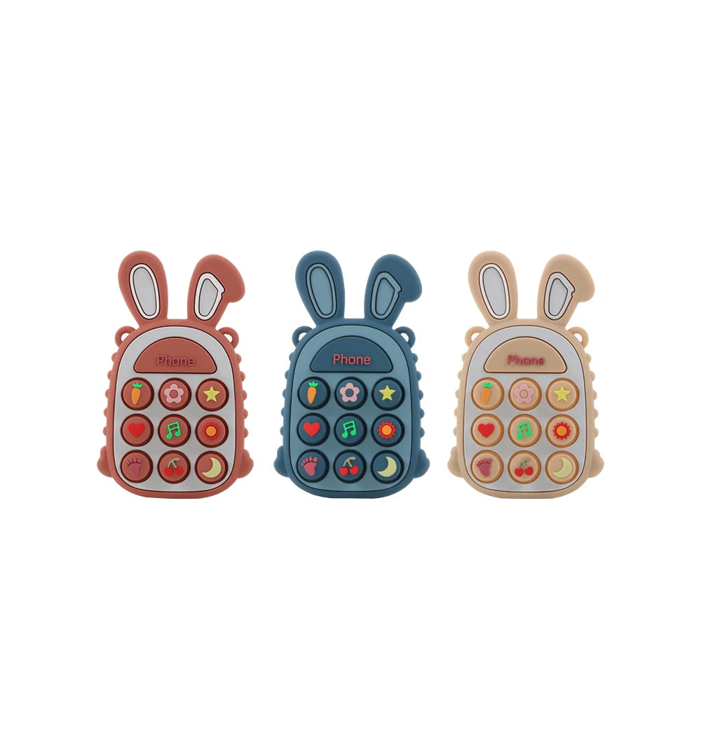 3Pcs Food Grade Silicone Baby Teether Rabbit Phone