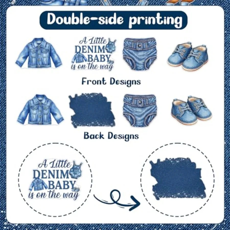 Blue Jean Denim Baby Shower Decorations, 24pcs - set overview