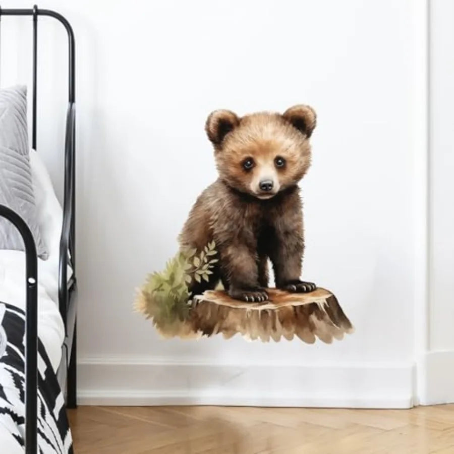 Lifelike Bear Standing Tree Stump Wall Stickers Nursery - front view