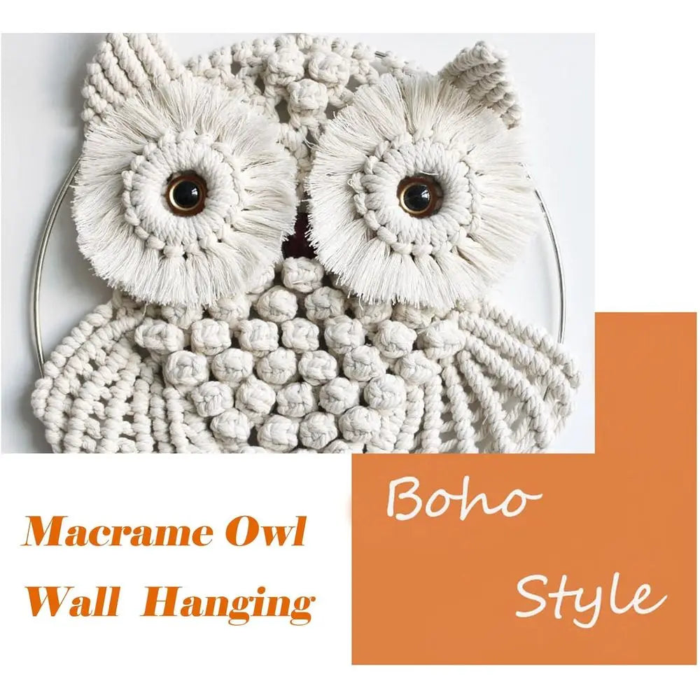 Handwoven Boho Tapestry - Wall Hanging for Owl Decor - feature close-up