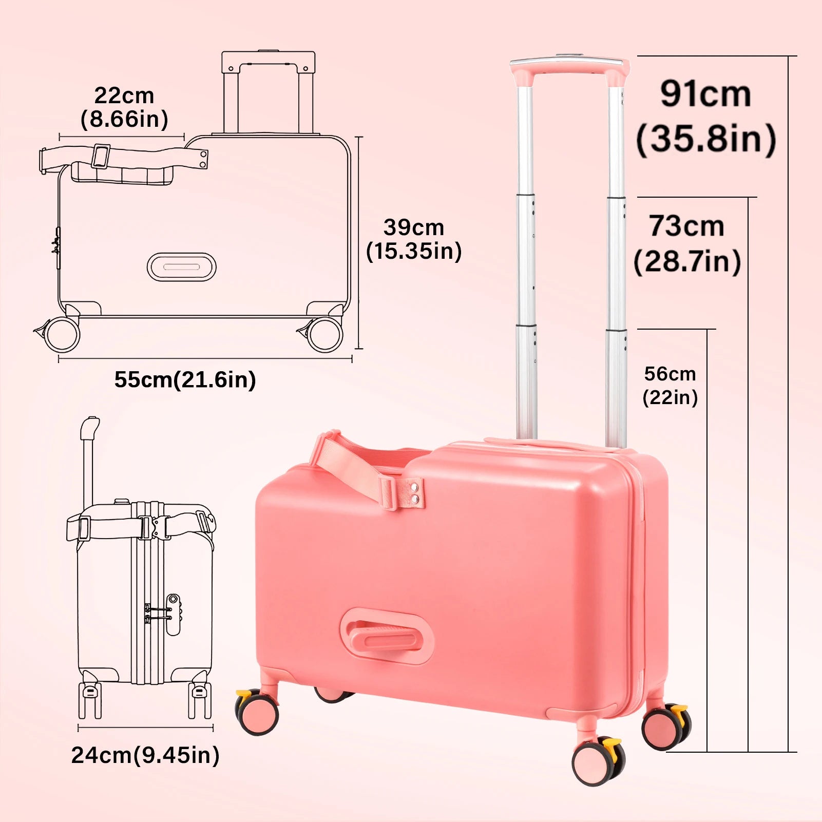 Kids Ride Suitcase Childrens Travel Suitcase 20 Inch