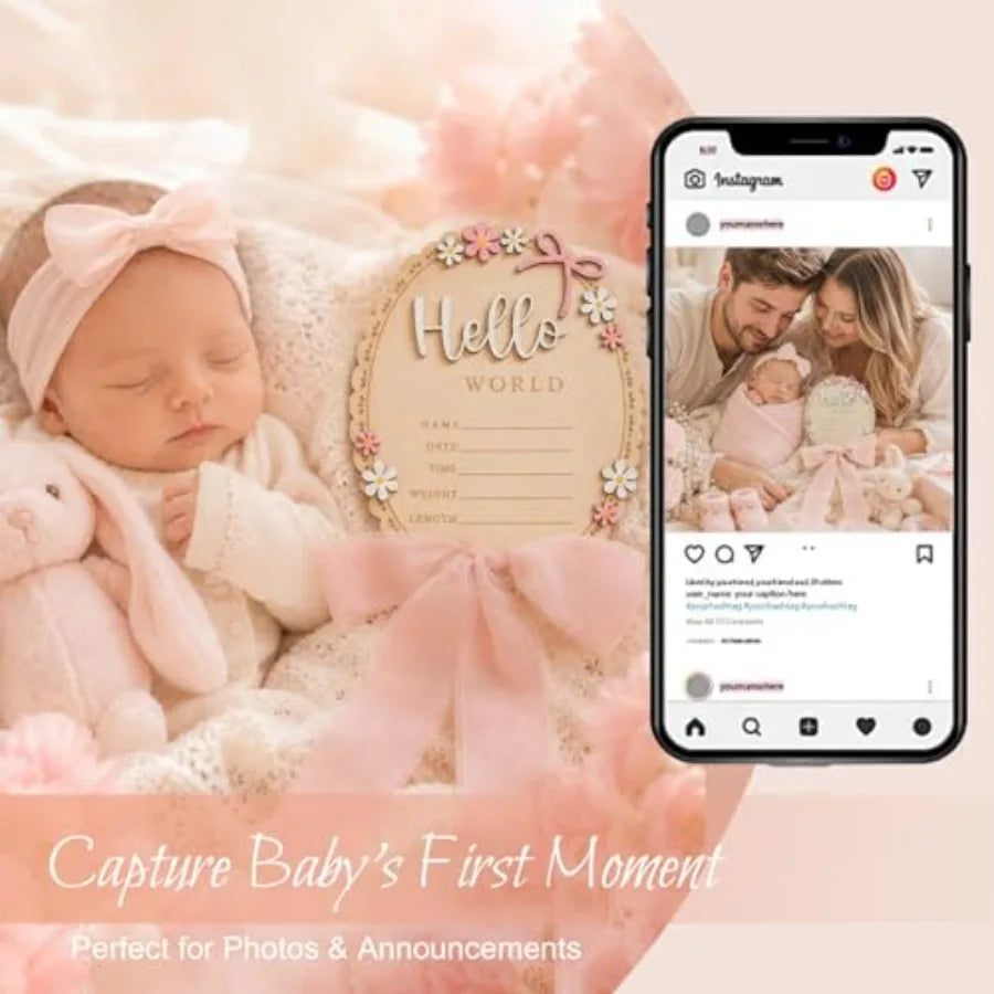 Baby Announcement Hello World Wooden Welcome Baby Sign - packaging view