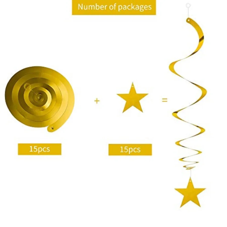 Gold Star Hanging Swirl Decorations - feature close-up