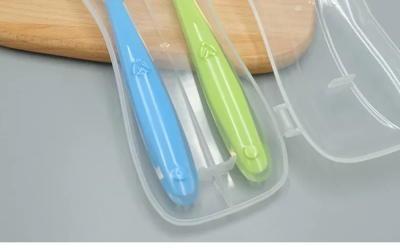 1 2Pcs Silicone Spoon Set Baby Learning eat Training - top-down view