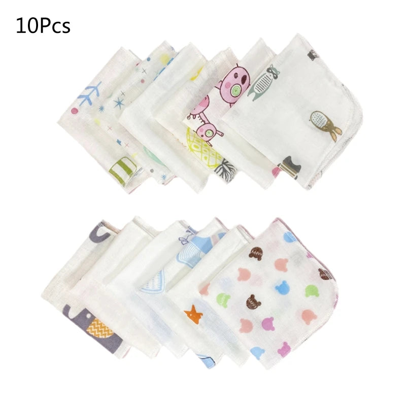 10Pcs Baby Washcloths Cartoon Cute Print Double Layer - size reference