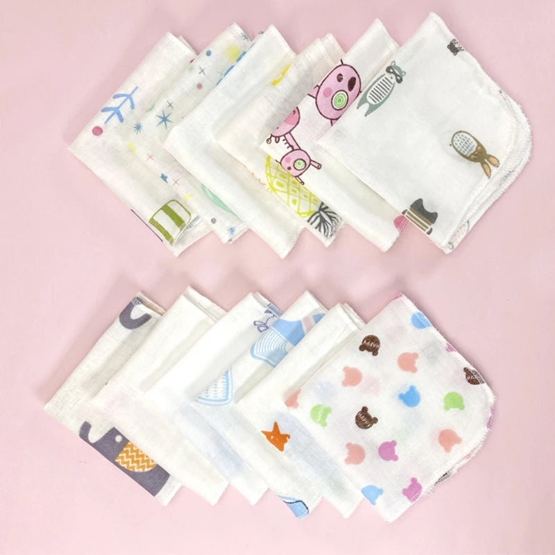 10Pcs Baby Washcloths Cartoon Cute Print Double Layer - front view
