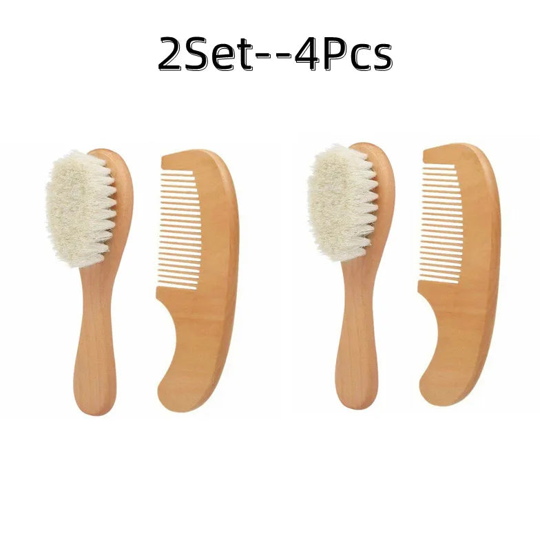 1 2 4pcs Baby Hair Brush Comb Set Newborn Wood Comb
