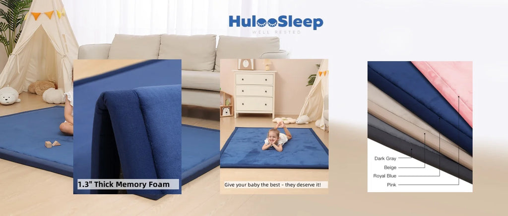 Huloosleep 4 Colors Baby Crawling Play Mats Non-Slip - top-down view