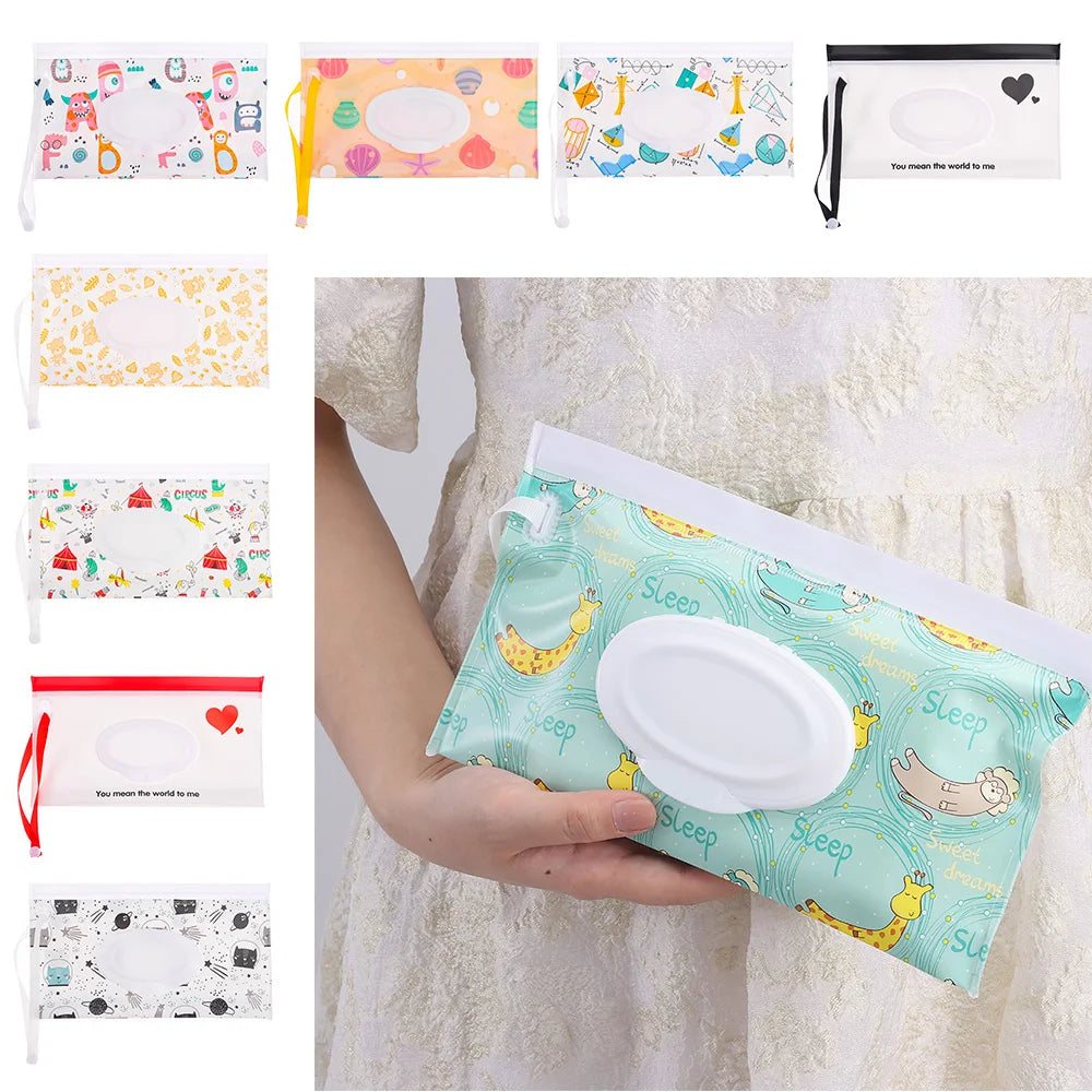 Cute EVA Baby Wet Wipe Pouch Wipes Holder Case Flip - top-down view