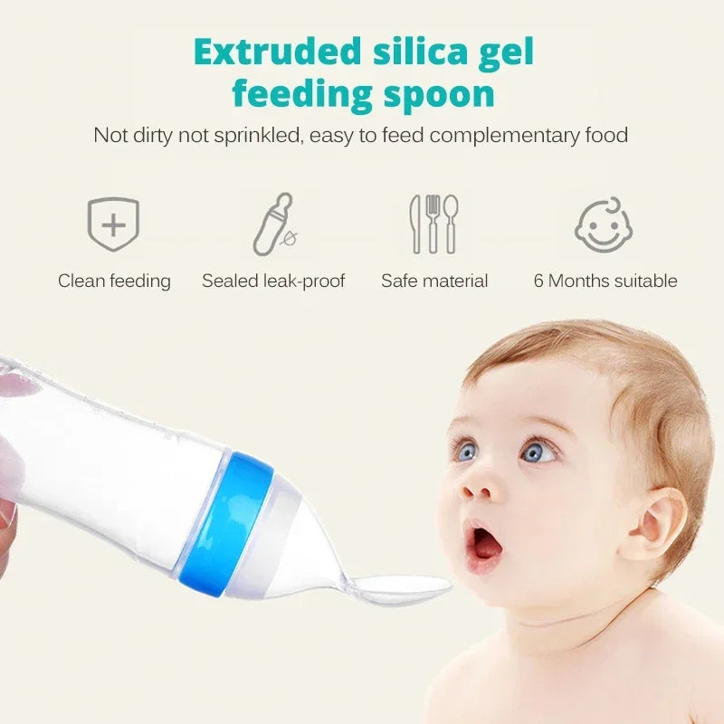 Safe Useful Silicone Baby Bottle Spoon Food Supplement - side angle