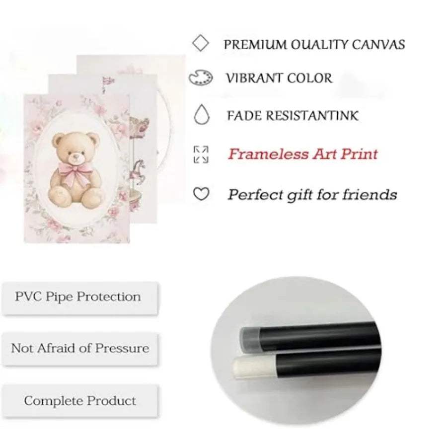 6pcs Pink Vintage Baby Girl Nursery Wall Art Prints - set overview
