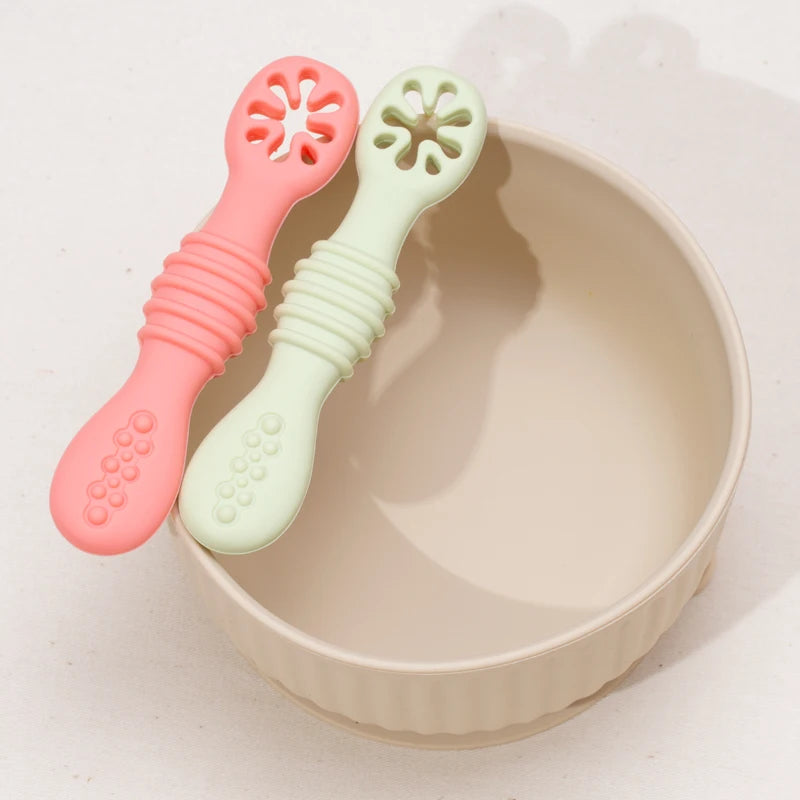 Baby Spoon Fork Set Food Grade Silicone Sticky Spoon - set overview