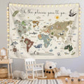 Boho Style Kids World Map Tapestry, 50x60 Inch - front view