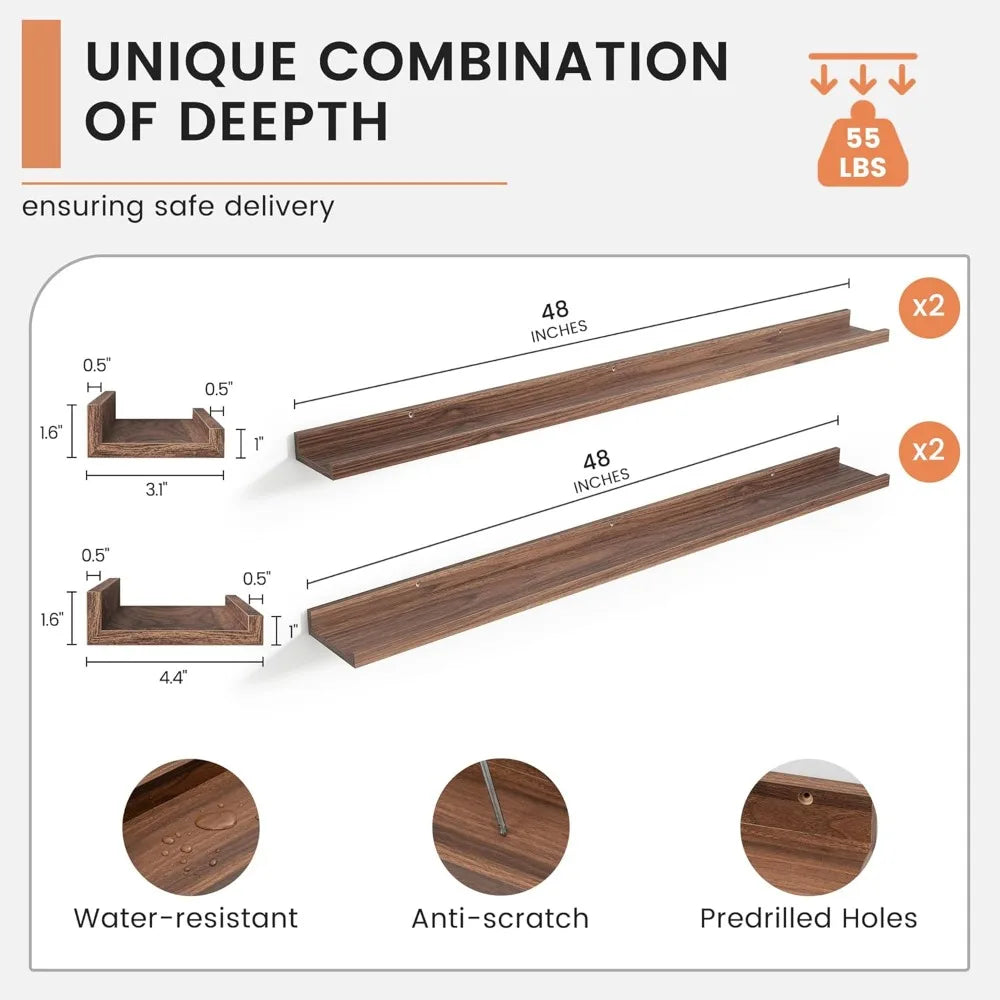 48 Inch Floating Picture Ledge Shelves Set of 4 - size reference
