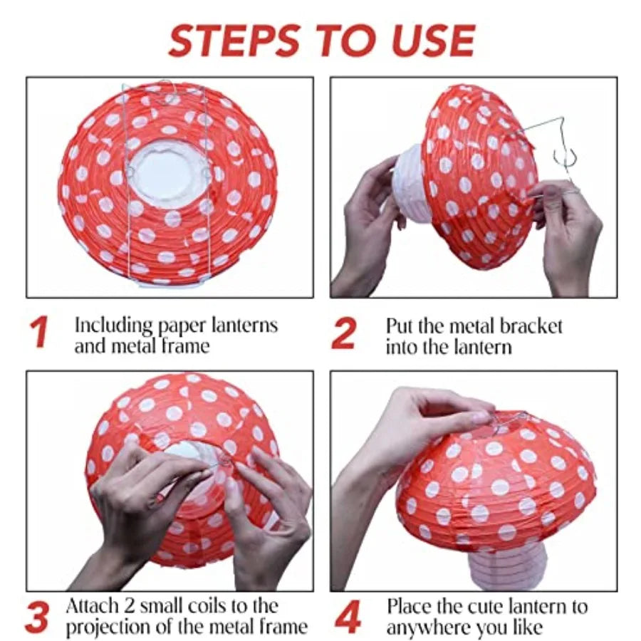 3Pcs Mushroom Paper Lanterns - feature close-up