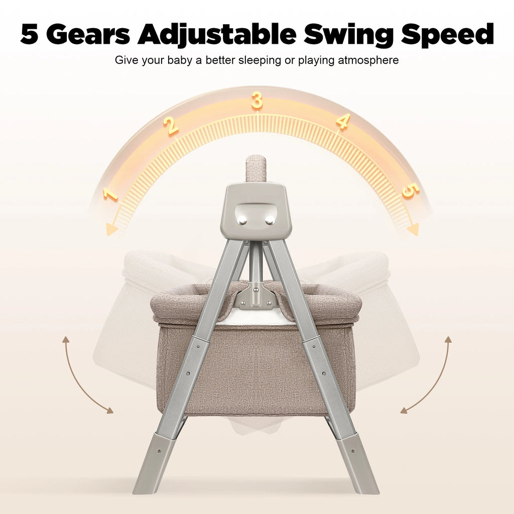 Gray/Khaki Electric Cradle Baby Swing Bed - side angle