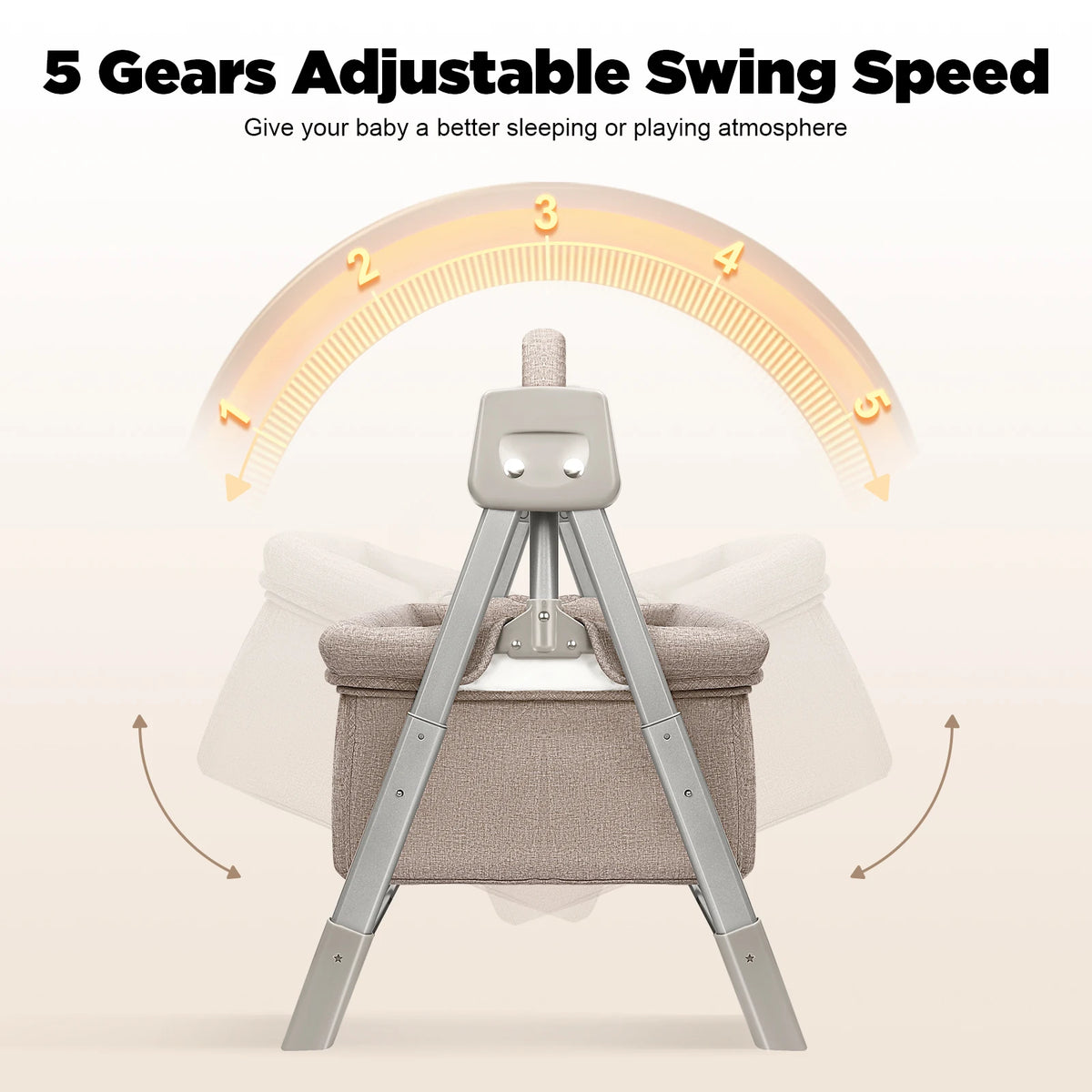 Gray/Khaki Electric Cradle Baby Swing Bed - side angle