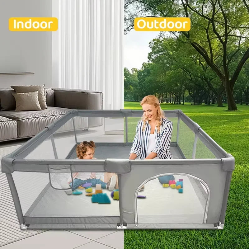 IMBABY Baby Playpen Gray Baby Activity Fence Large Baby - front view